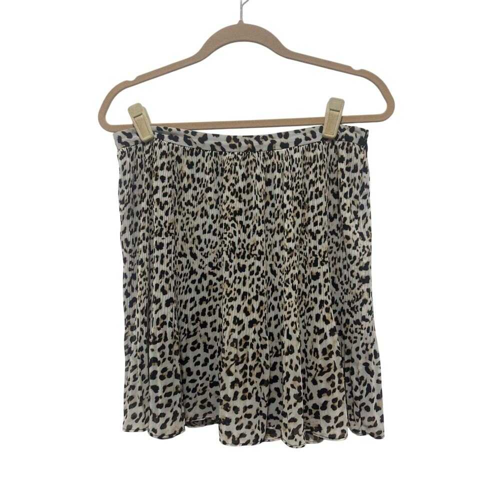Banana Republic Knee Length Pleated Elastic Waist Zipper Leopard Flowy Skirt 8